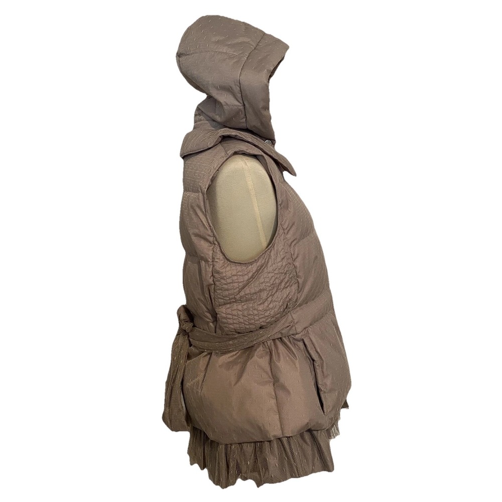 Miidii Womens Vest XL Fancy Fashion Lace Net Puffer Goose‎ Down Hooded Grey